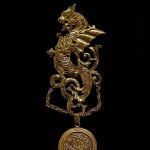 Vintage Brass DRAGON Brooch With Locket And Ring To Wear As Pendant